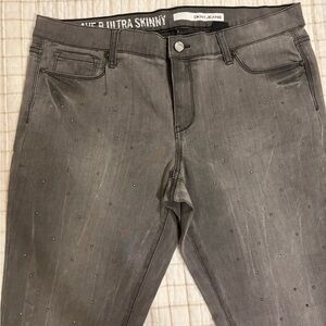 DKNY Women's Gray Ultra Skinny Jeans with Rhinestones